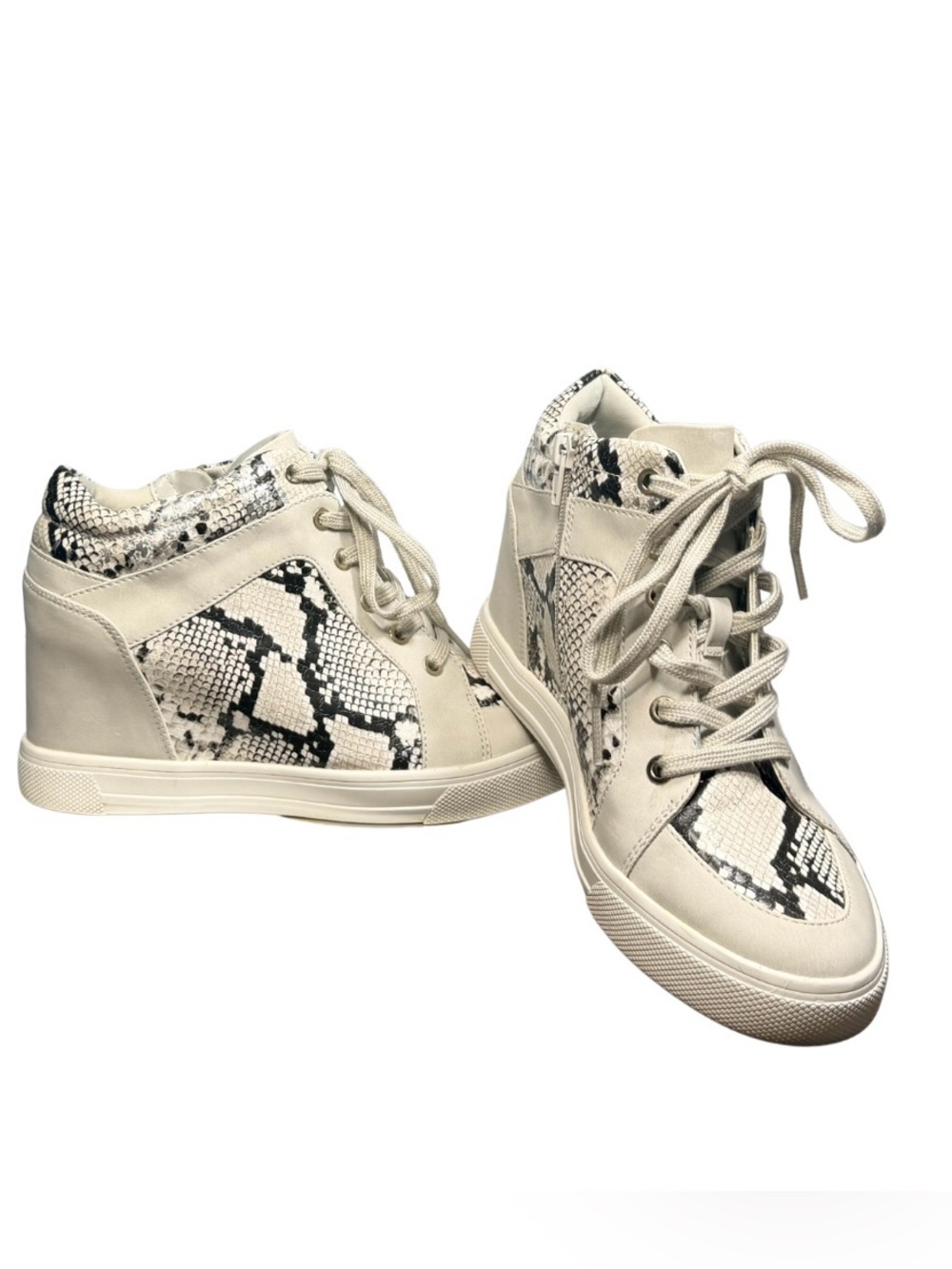 Aldo - Wedge Hightop Sneakers with Snake Print Cream/Black Size 9